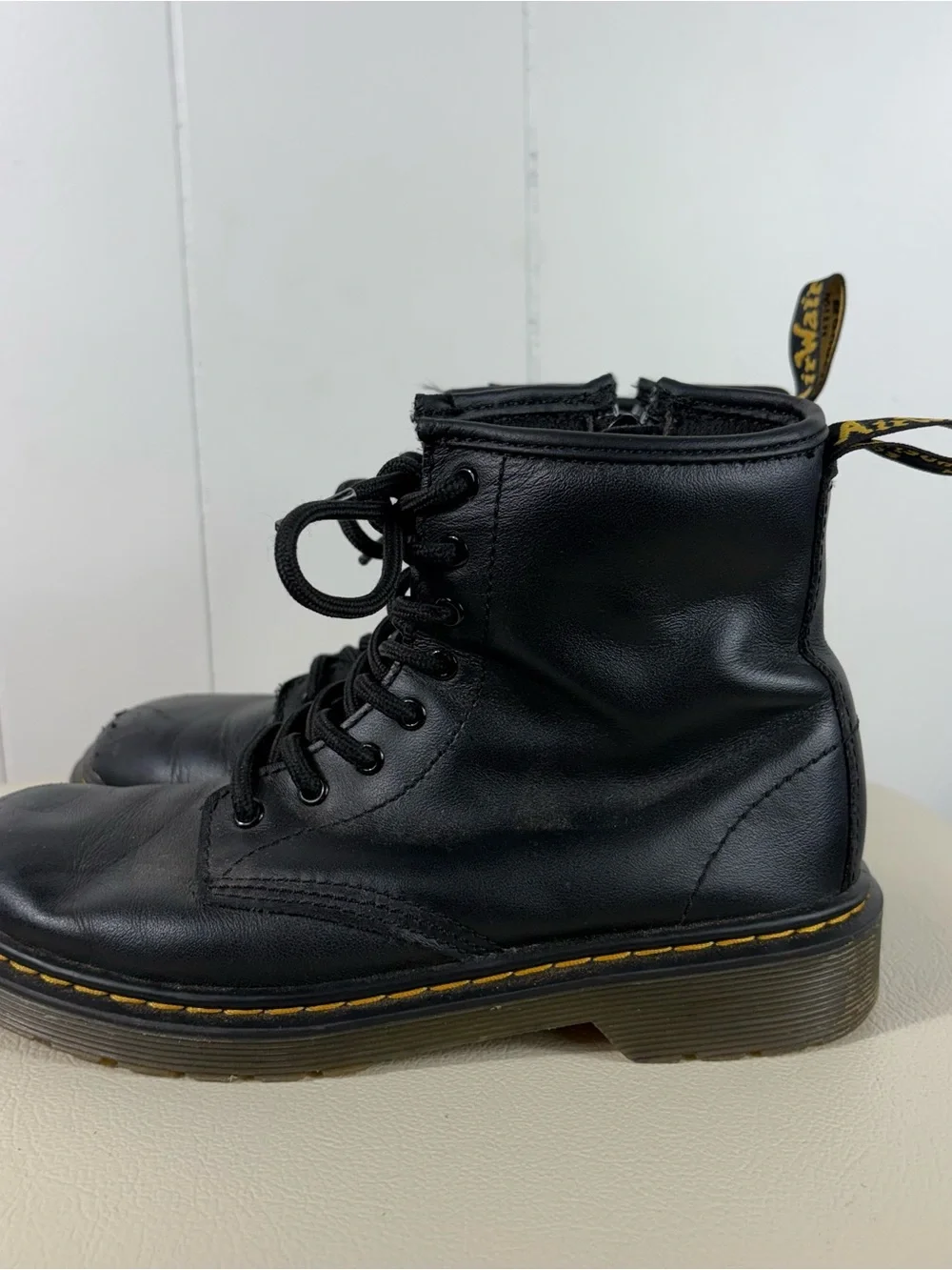 Doc Martens Black Ankle Height Black Leather Combat Boots Youth US3 Kids 3